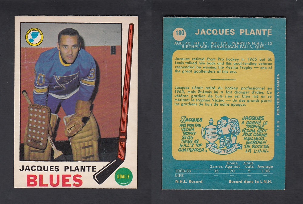 1969-70 O-PEE-CHEE HOCKEY CARD #180 J. PLANTE photo 1969-70 O-PEE-CHEE HOCKEY CARD #180 J. PLANTE photo