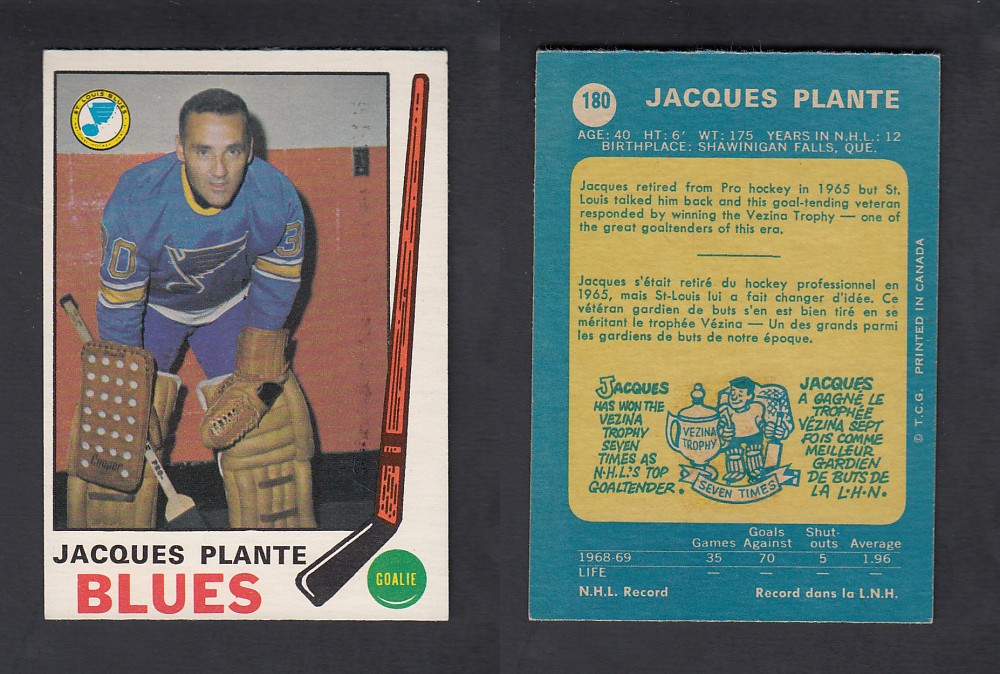 1969-70 O-PEE-CHEE HOCKEY CARD #180 J. PLANTE photo 1969-70 O-PEE-CHEE HOCKEY CARD #180 J. PLANTE photo