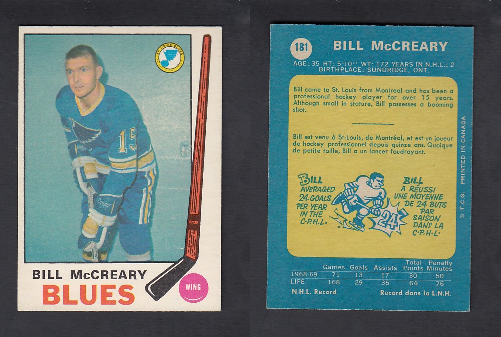 1969-70 O-PEE-CHEE HOCKEY CARD #181 B. MCCREARY photo 1969-70 O-PEE-CHEE HOCKEY CARD #181 B. MCCREARY photo