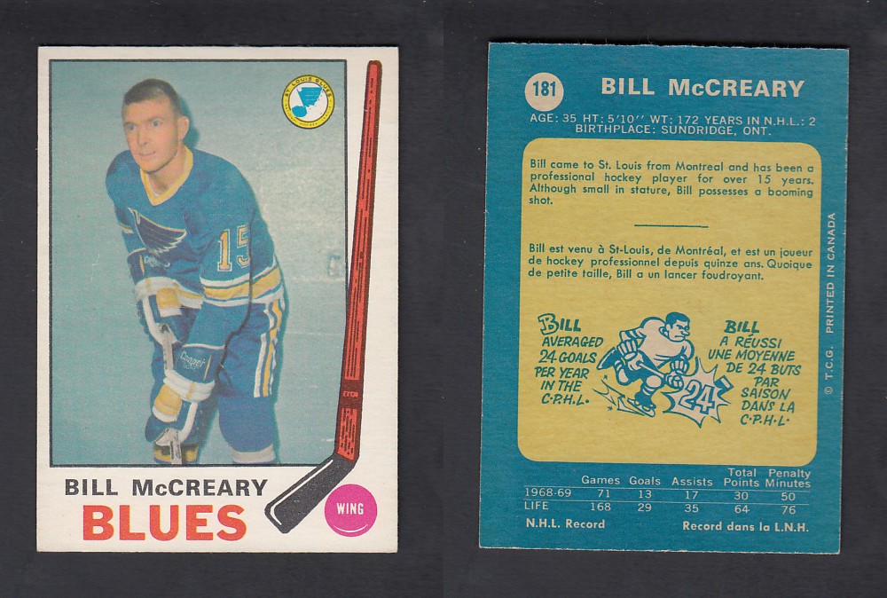 1969-70 O-PEE-CHEE HOCKEY CARD #181 B. MCCREARY photo 1969-70 O-PEE-CHEE HOCKEY CARD #181 B. MCCREARY photo