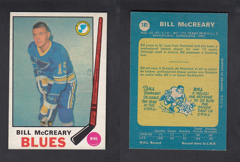 1969-70 O-PEE-CHEE HOCKEY CARD #181 B. MCCREARY photo 1969-70 O-PEE-CHEE HOCKEY CARD #181 B. MCCREARY photo