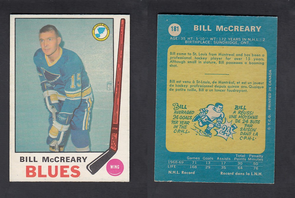 1969-70 O-PEE-CHEE HOCKEY CARD #181 B. MCCREARY photo 1969-70 O-PEE-CHEE HOCKEY CARD #181 B. MCCREARY photo