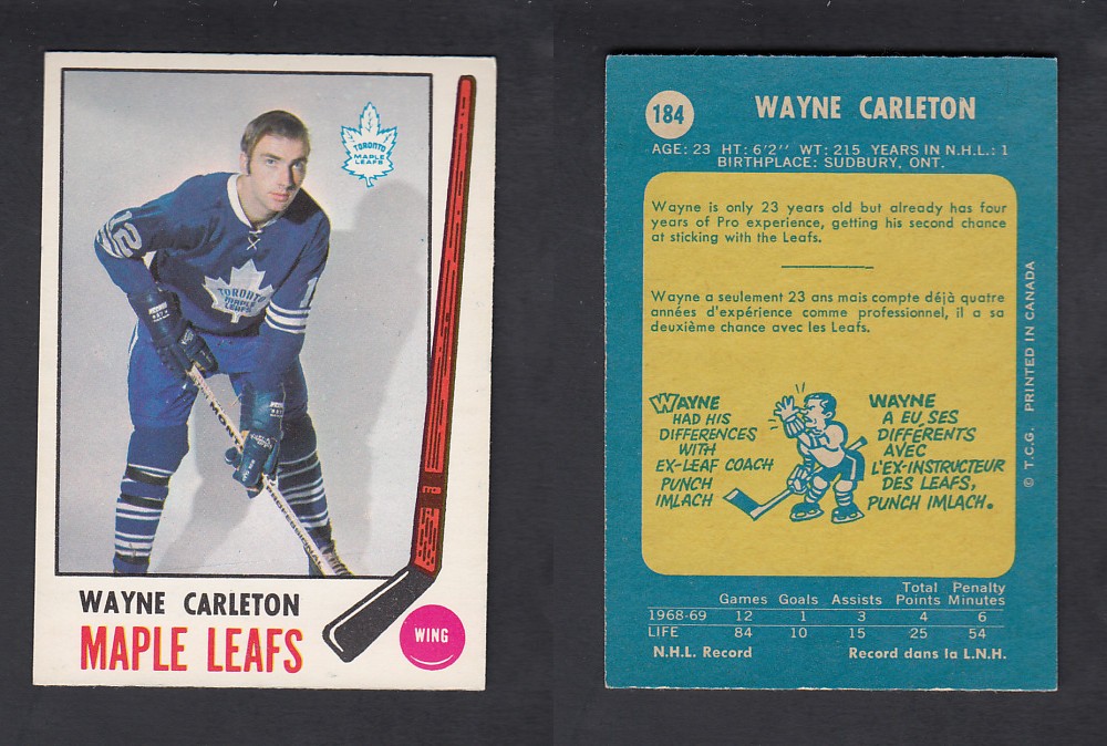 1969-70 O-PEE-CHEE HOCKEY CARD #184 W. CARLETON photo 1969-70 O-PEE-CHEE HOCKEY CARD #184 W. CARLETON photo