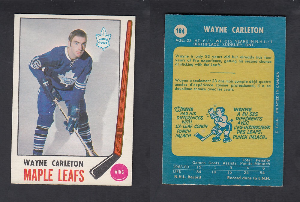 1969-70 O-PEE-CHEE HOCKEY CARD #184 W. CARLETON photo 1969-70 O-PEE-CHEE HOCKEY CARD #184 W. CARLETON photo