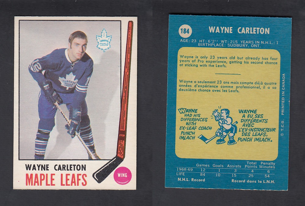 1969-70 O-PEE-CHEE HOCKEY CARD #184 W. CARLETON photo 1969-70 O-PEE-CHEE HOCKEY CARD #184 W. CARLETON photo