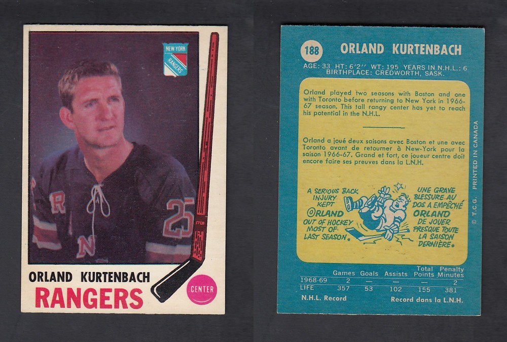 1969-70 O-PEE-CHEE HOCKEY CARD #188 O. KURTENBACH photo 1969-70 O-PEE-CHEE HOCKEY CARD #188 O. KURTENBACH photo