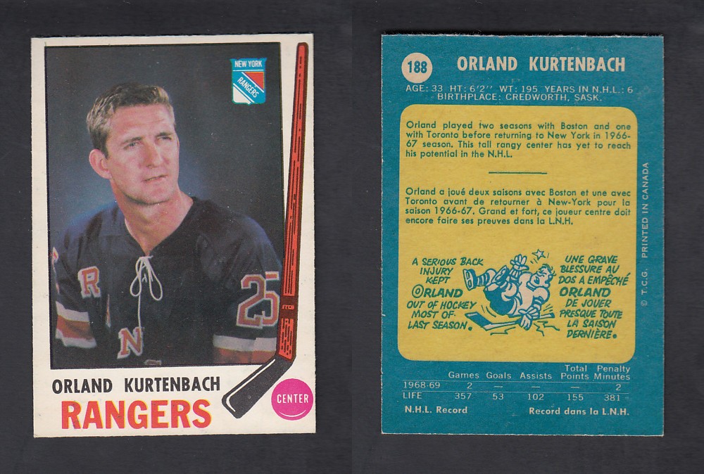 1969-70 O-PEE-CHEE HOCKEY CARD #188 O. KURTENBACH photo 1969-70 O-PEE-CHEE HOCKEY CARD #188 O. KURTENBACH photo