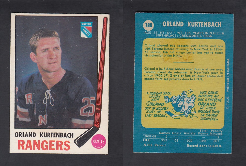 1969-70 O-PEE-CHEE HOCKEY CARD #188 O. KURTENBACH photo 1969-70 O-PEE-CHEE HOCKEY CARD #188 O. KURTENBACH photo