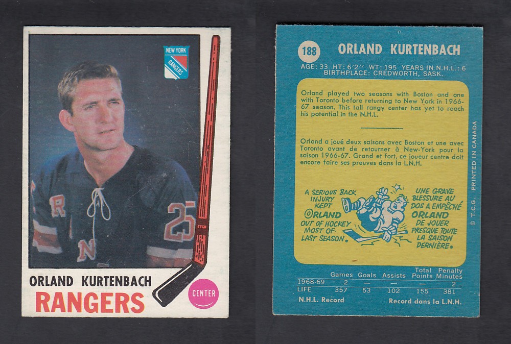 1969-70 O-PEE-CHEE HOCKEY CARD #188 O. KURTENBACH photo 1969-70 O-PEE-CHEE HOCKEY CARD #188 O. KURTENBACH photo