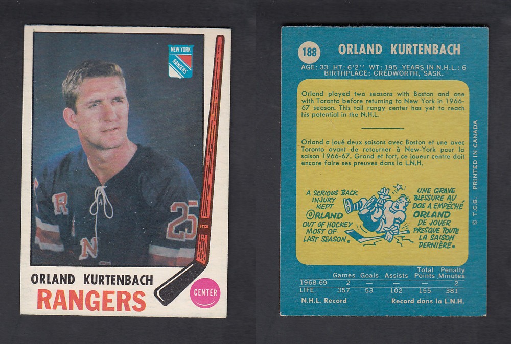 1969-70 O-PEE-CHEE HOCKEY CARD #188 O. KURTENBACH photo 1969-70 O-PEE-CHEE HOCKEY CARD #188 O. KURTENBACH photo