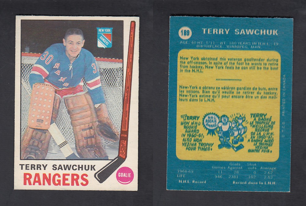 1969-70 O-PEE-CHEE HOCKEY CARD #189 T. SAWCHUK photo 1969-70 O-PEE-CHEE HOCKEY CARD #189 T. SAWCHUK photo