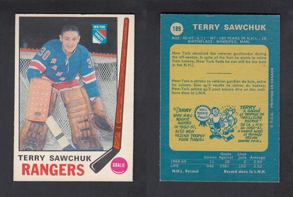 1969-70 O-PEE-CHEE HOCKEY CARD #189 T. SAWCHUK photo 1969-70 O-PEE-CHEE HOCKEY CARD #189 T. SAWCHUK photo
