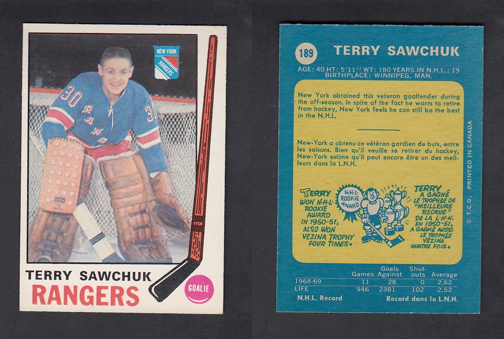 1969-70 O-PEE-CHEE HOCKEY CARD #189 T. SAWCHUK photo 1969-70 O-PEE-CHEE HOCKEY CARD #189 T. SAWCHUK photo