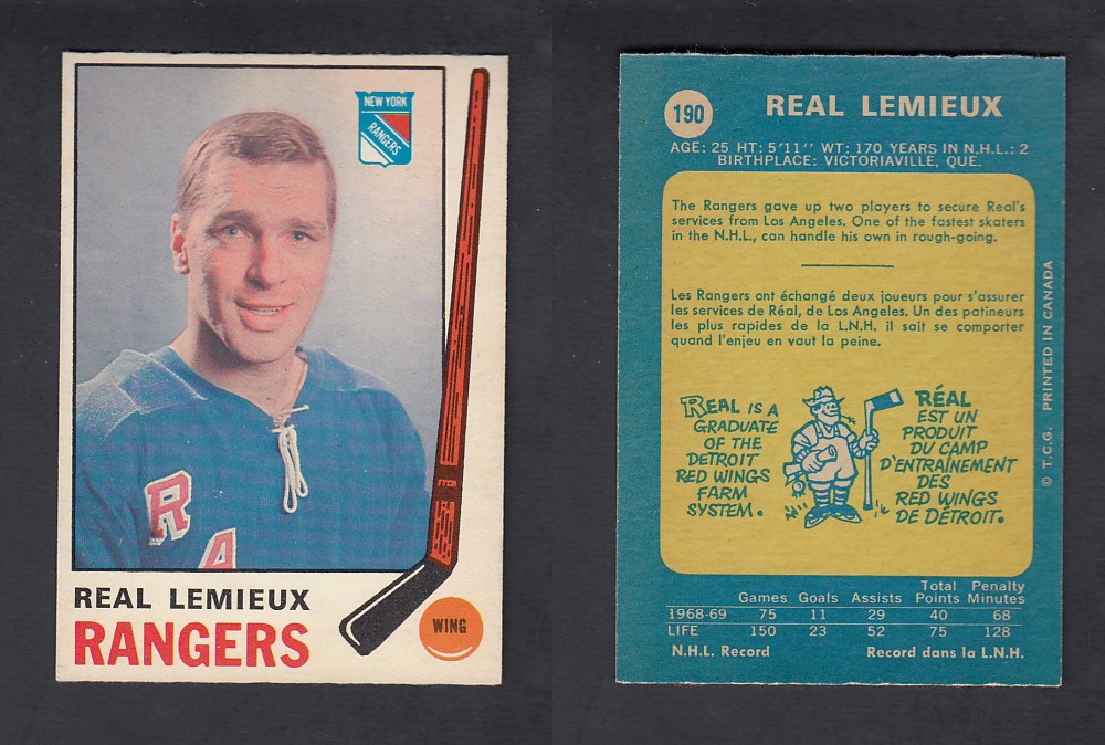 1969-70 O-PEE-CHEE HOCKEY CARD #190 R. LEMIEUX photo 1969-70 O-PEE-CHEE HOCKEY CARD #190 R. LEMIEUX photo