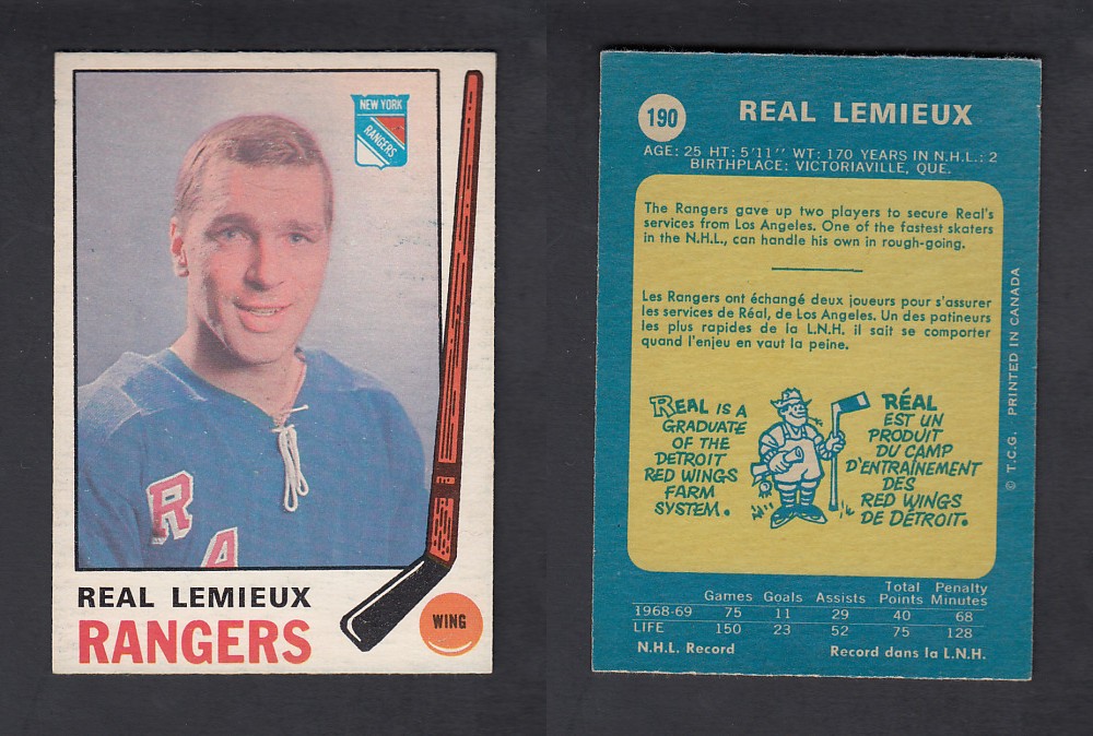 1969-70 O-PEE-CHEE HOCKEY CARD #190 R. LEMIEUX photo 1969-70 O-PEE-CHEE HOCKEY CARD #190 R. LEMIEUX photo