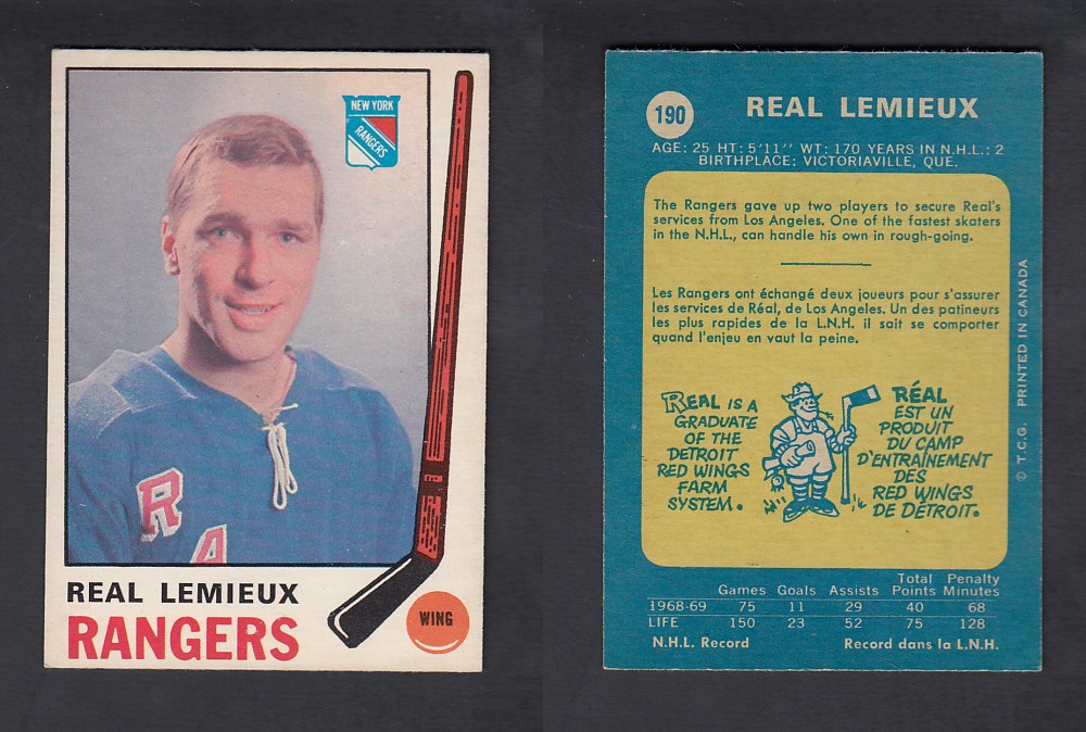 1969-70 O-PEE-CHEE HOCKEY CARD #190 R. LEMIEUX photo 1969-70 O-PEE-CHEE HOCKEY CARD #190 R. LEMIEUX photo