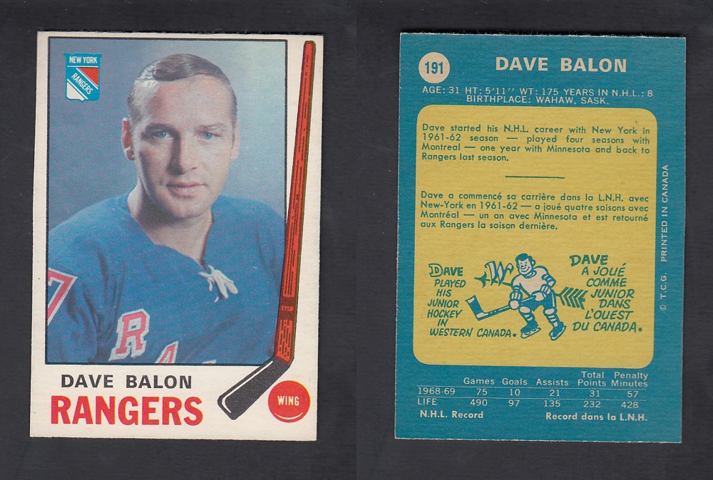1969-70 O-PEE-CHEE HOCKEY CARD #191 D. BALON photo 1969-70 O-PEE-CHEE HOCKEY CARD #191 D. BALON photo