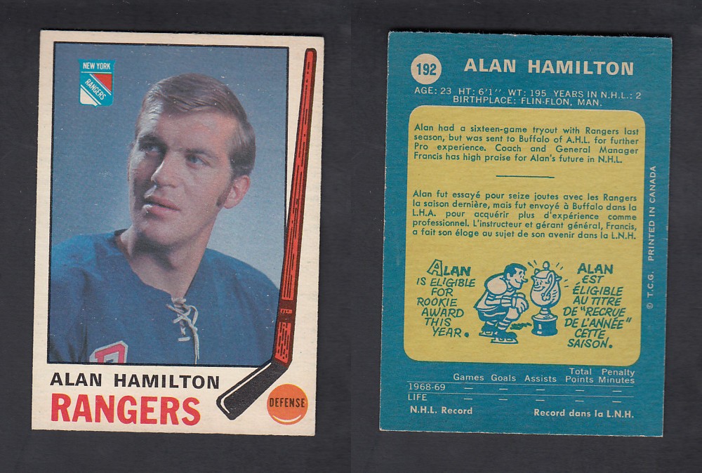 1969-70 O-PEE-CHEE HOCKEY CARD #192 A. HAMILTON photo 1969-70 O-PEE-CHEE HOCKEY CARD #192 A. HAMILTON photo