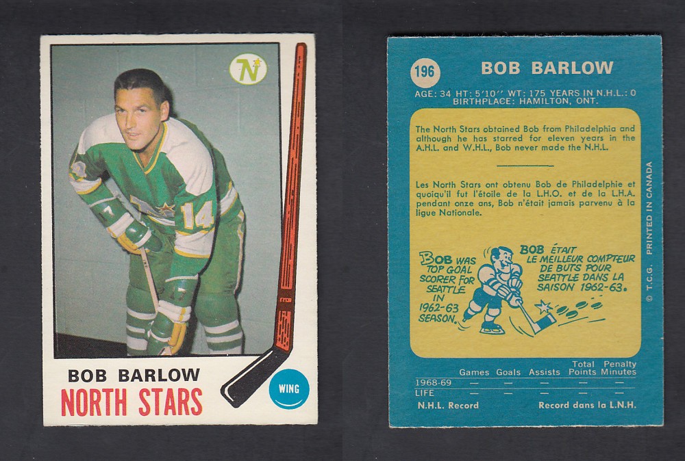 1969-70 O-PEE-CHEE HOCKEY CARD #196 B. BARLOW photo 1969-70 O-PEE-CHEE HOCKEY CARD #196 B. BARLOW photo
