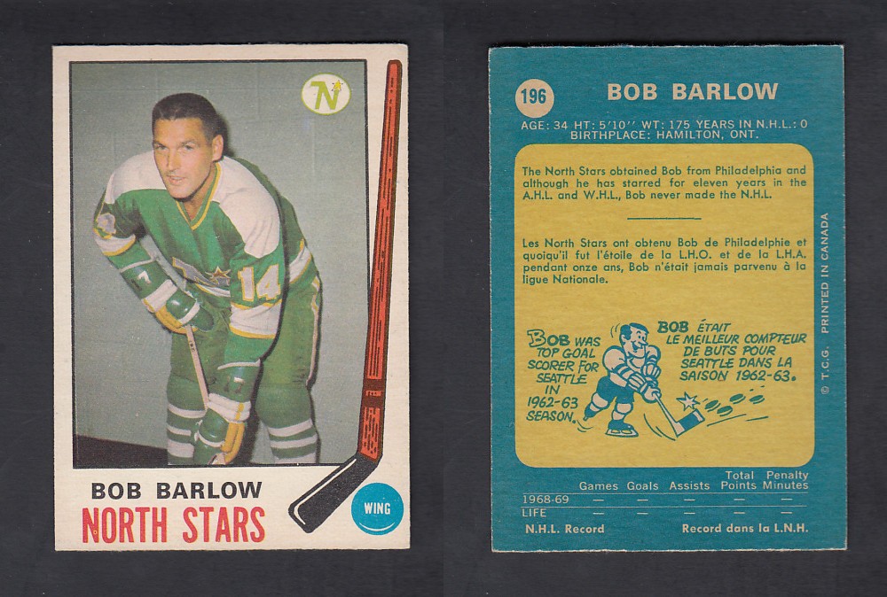1969-70 O-PEE-CHEE HOCKEY CARD #196 B. BARLOW photo