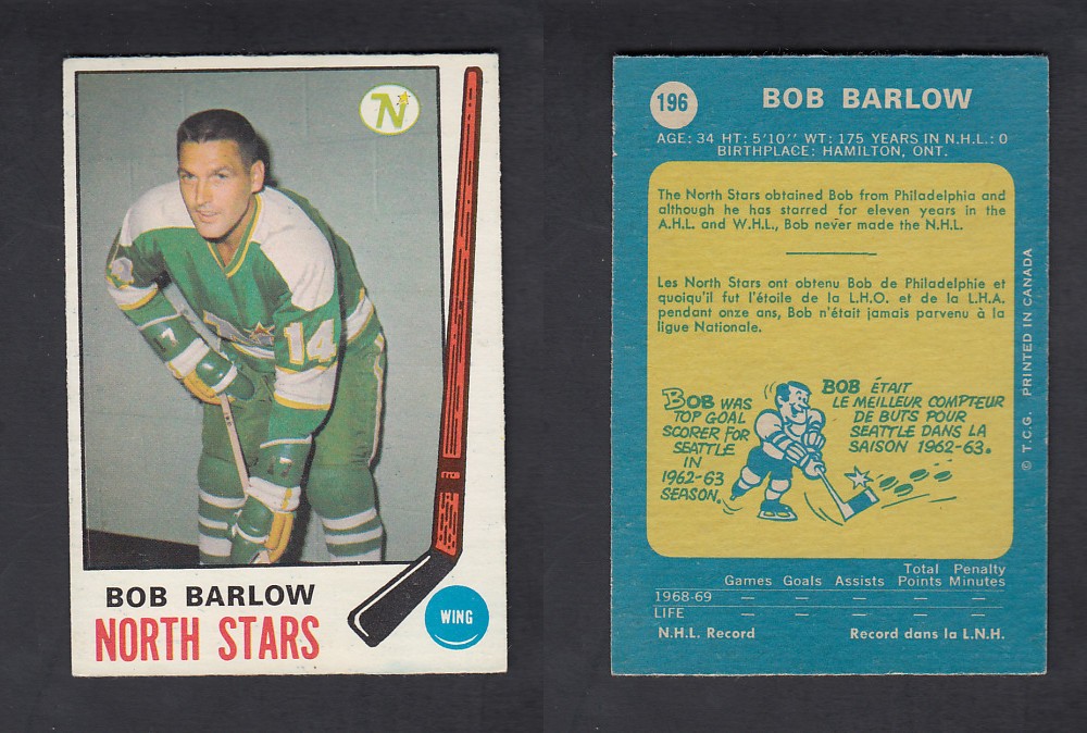 1969-70 O-PEE-CHEE HOCKEY CARD #196 B. BARLOW photo