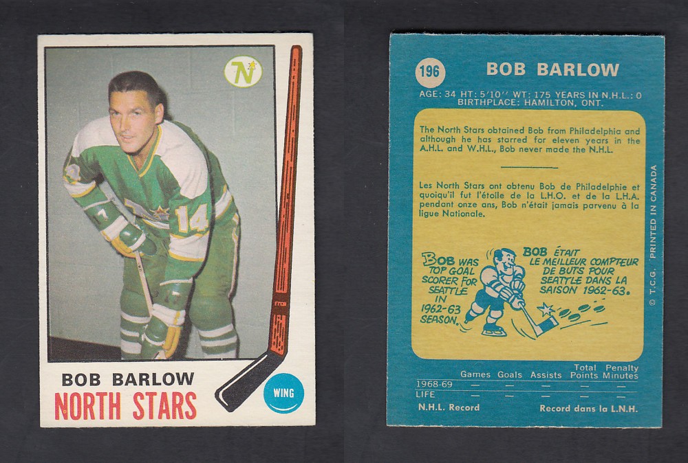 1969-70 O-PEE-CHEE HOCKEY CARD #196 B. BARLOW photo 1969-70 O-PEE-CHEE HOCKEY CARD #196 B. BARLOW photo