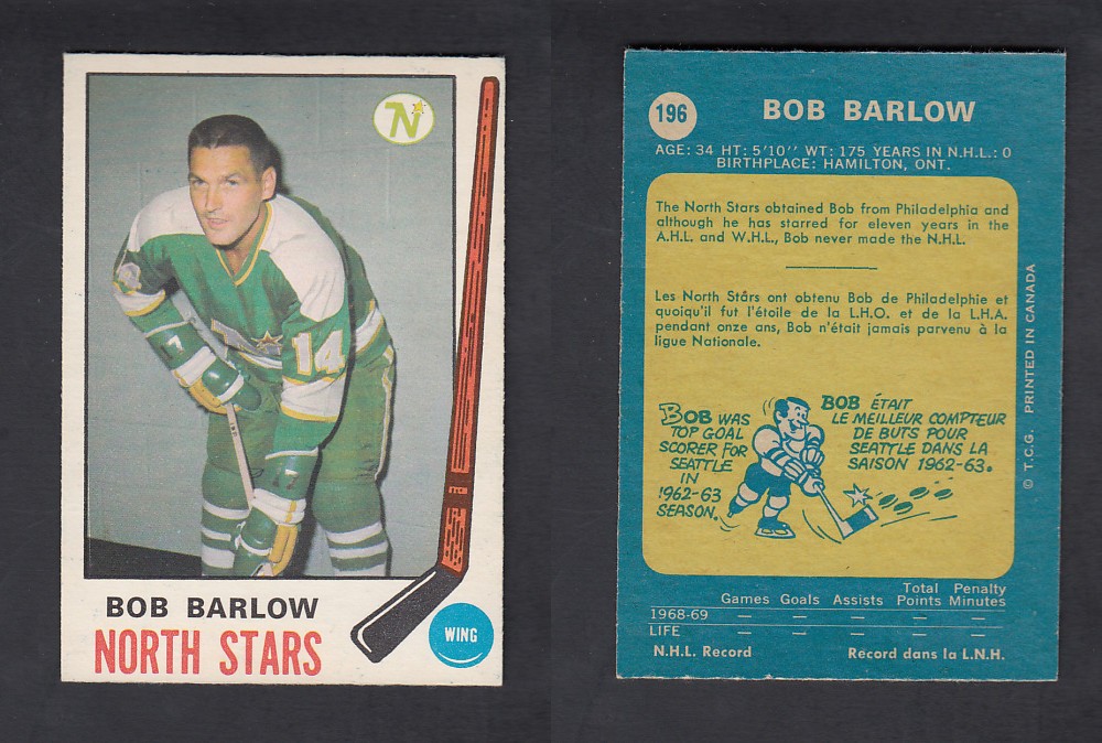 1969-70 O-PEE-CHEE HOCKEY CARD #196 B. BARLOW photo