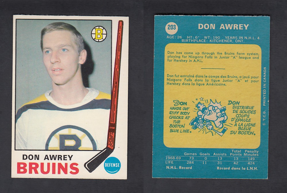 1969-70 O-PEE-CHEE HOCKEY CARD #203 D. AWREY photo 1969-70 O-PEE-CHEE HOCKEY CARD #203 D. AWREY photo