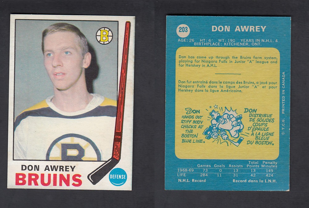 1969-70 O-PEE-CHEE HOCKEY CARD #203 D. AWREY photo 1969-70 O-PEE-CHEE HOCKEY CARD #203 D. AWREY photo