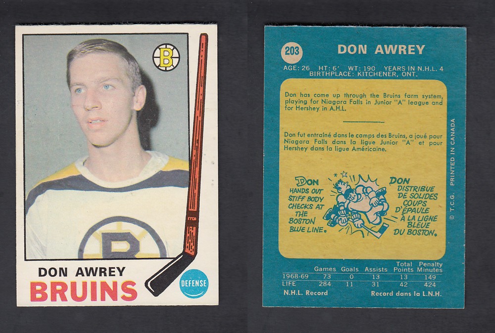 1969-70 O-PEE-CHEE HOCKEY CARD #203 D. AWREY photo