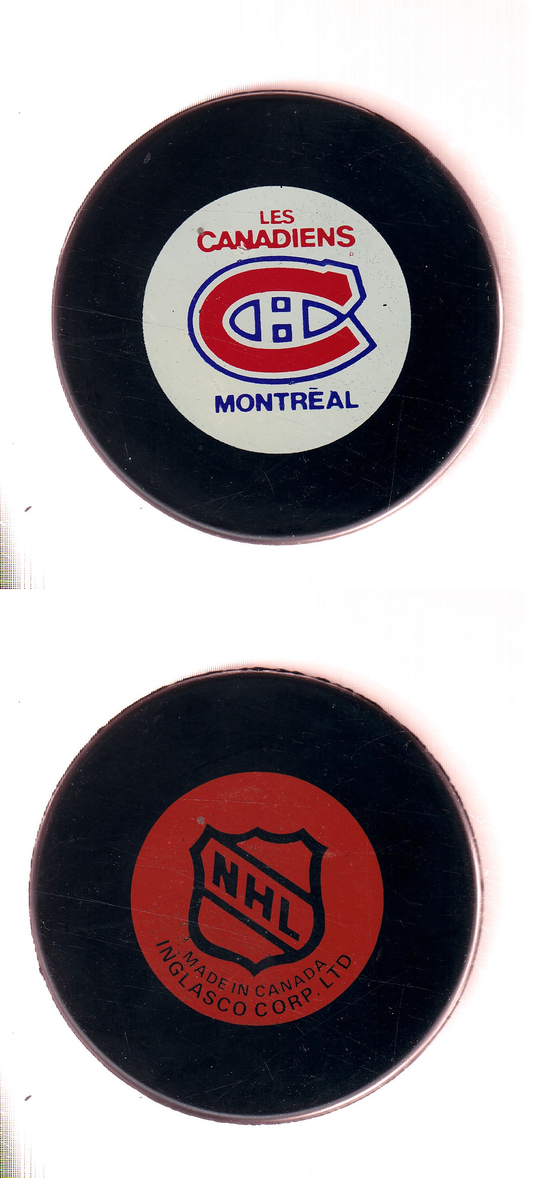 1985-92 IN GLAS CO MONTREAL CANADIENS GAME PUCK photo 1985-92 IN GLAS CO MONTREAL CANADIENS GAME PUCK photo