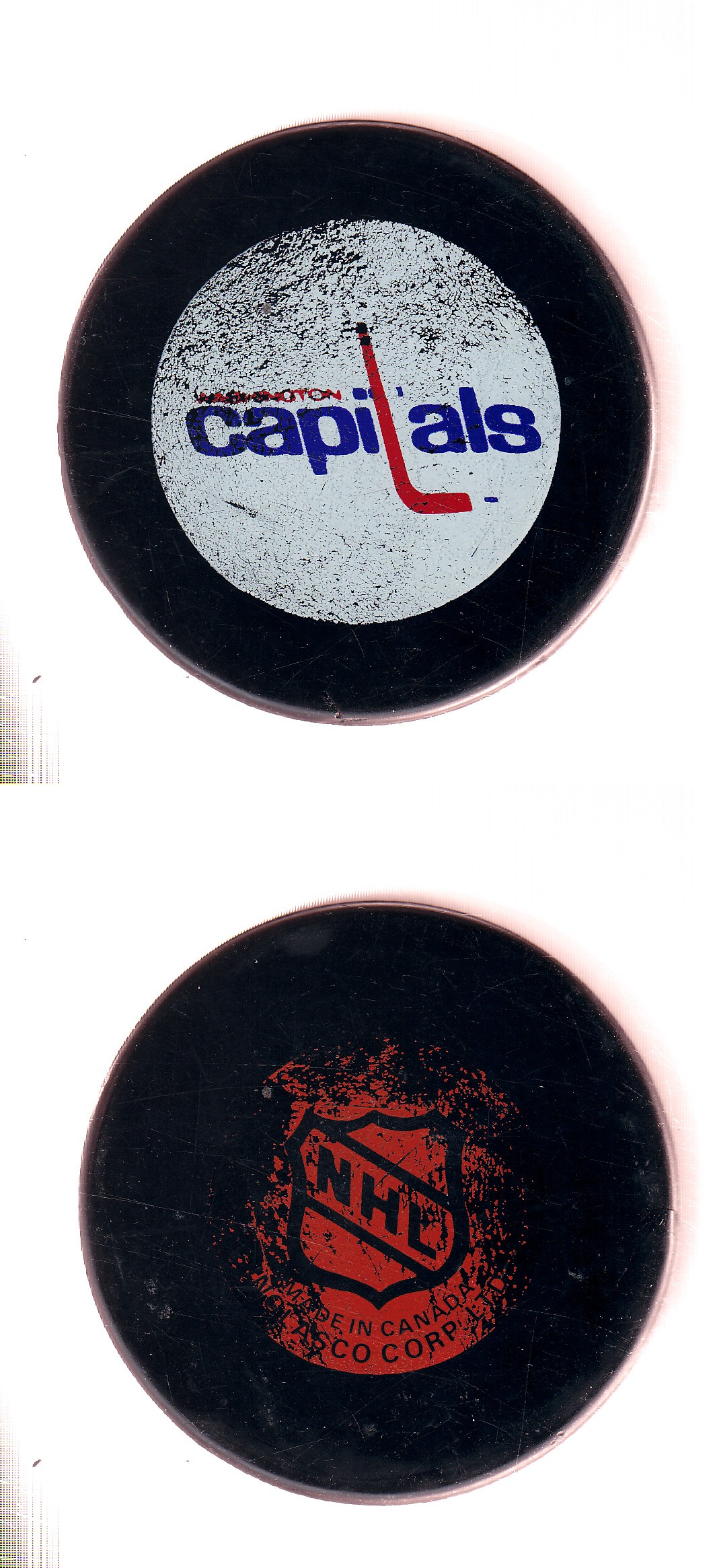 1985-92 IN GLAS CO WASHINTON CAPITALS GAME PUCK photo 1985-92 IN GLAS CO WASHINTON CAPITALS GAME PUCK photo