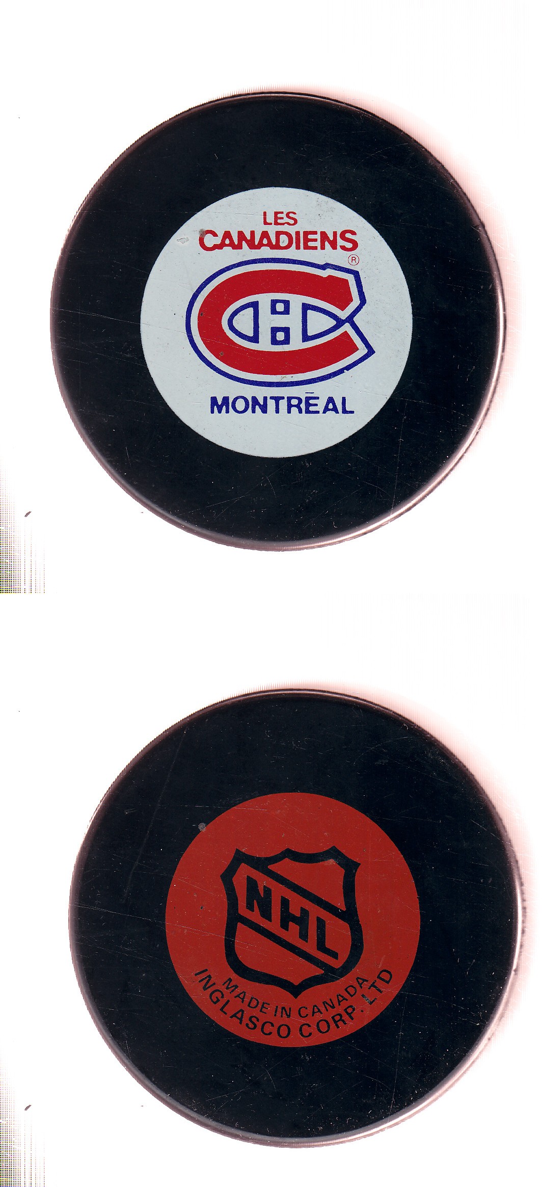 1985-92 IN GLAS CO MONTREAL CANADIENS GAME PUCK photo 1985-92 IN GLAS CO MONTREAL CANADIENS GAME PUCK photo