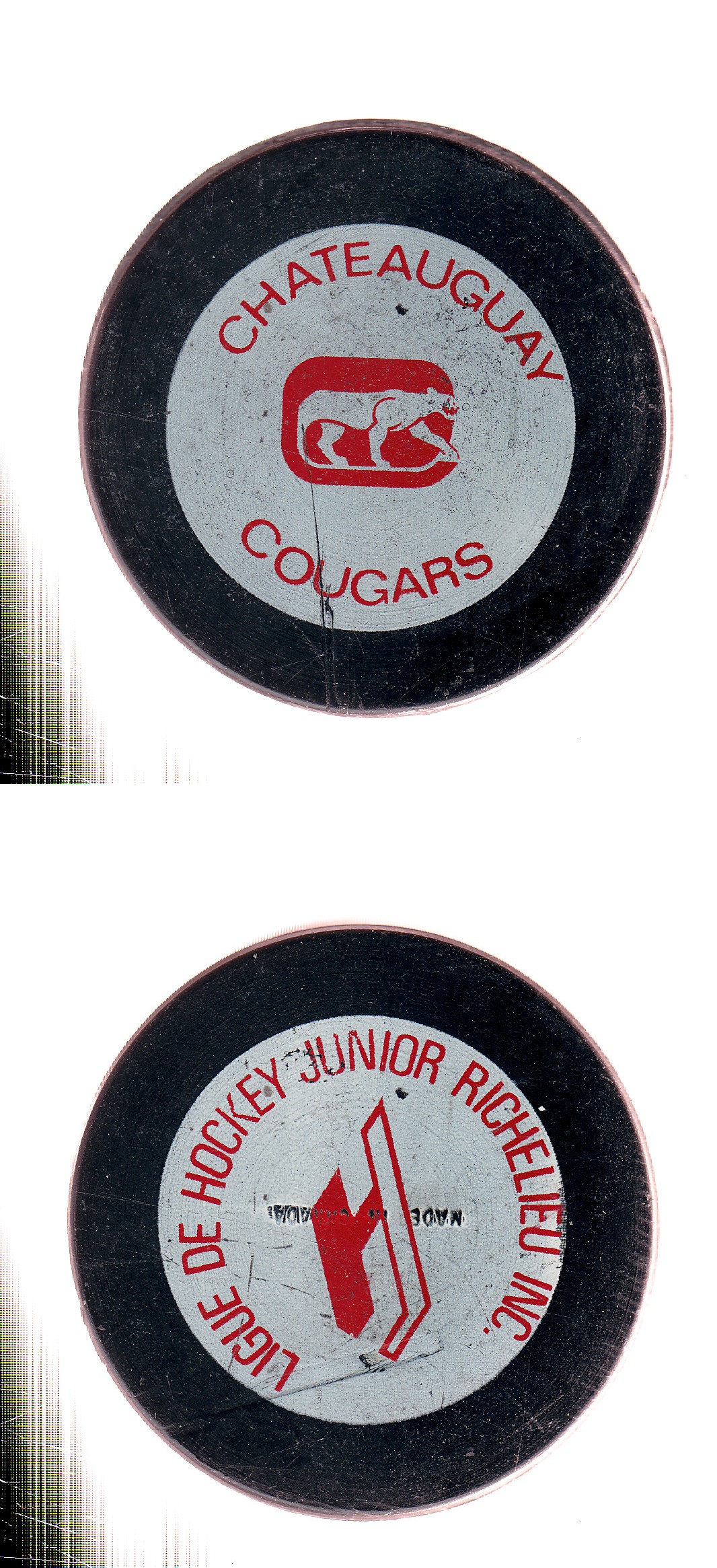 1973-76 BILTRITE CHATEAUGUAY COUGARS GAME PUCK photo 1973-76 BILTRITE CHATEAUGUAY COUGARS GAME PUCK photo