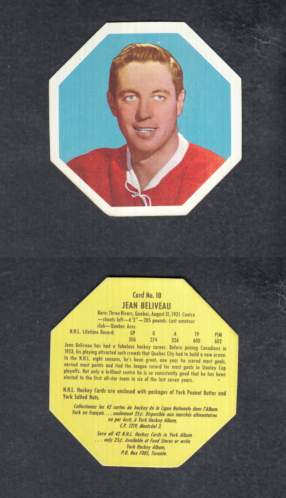 1961-62 YORK HOCKEY CARD #10 J. BELIVEAU photo 1961-62 YORK HOCKEY CARD #10 J. BELIVEAU photo