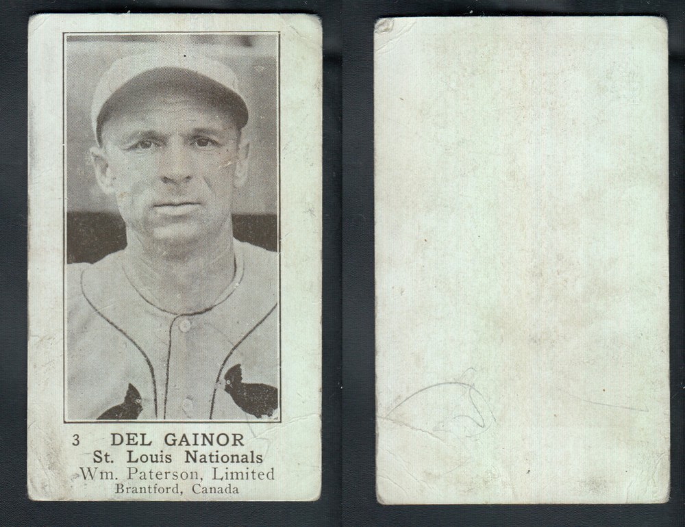 1922 WILLIAM PATERSON BASEBALL CARD #3 D. GAINOR photo