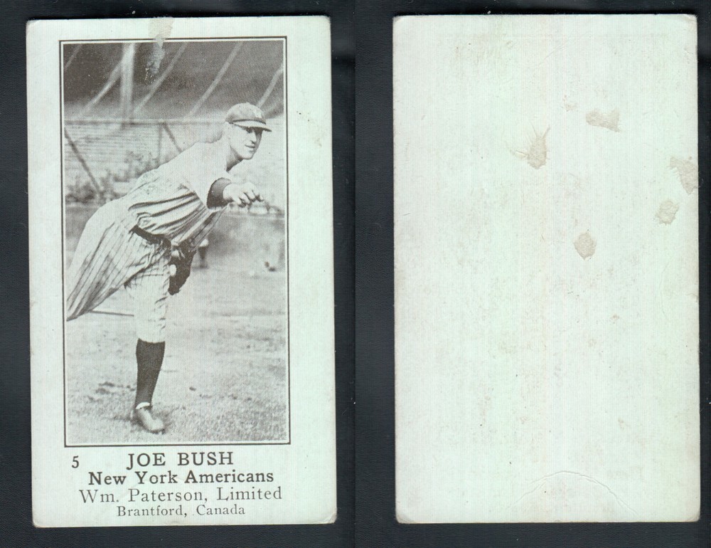 1922 WILLIAM PATERSON BASEBALL CARD #5 J. BUSH photo