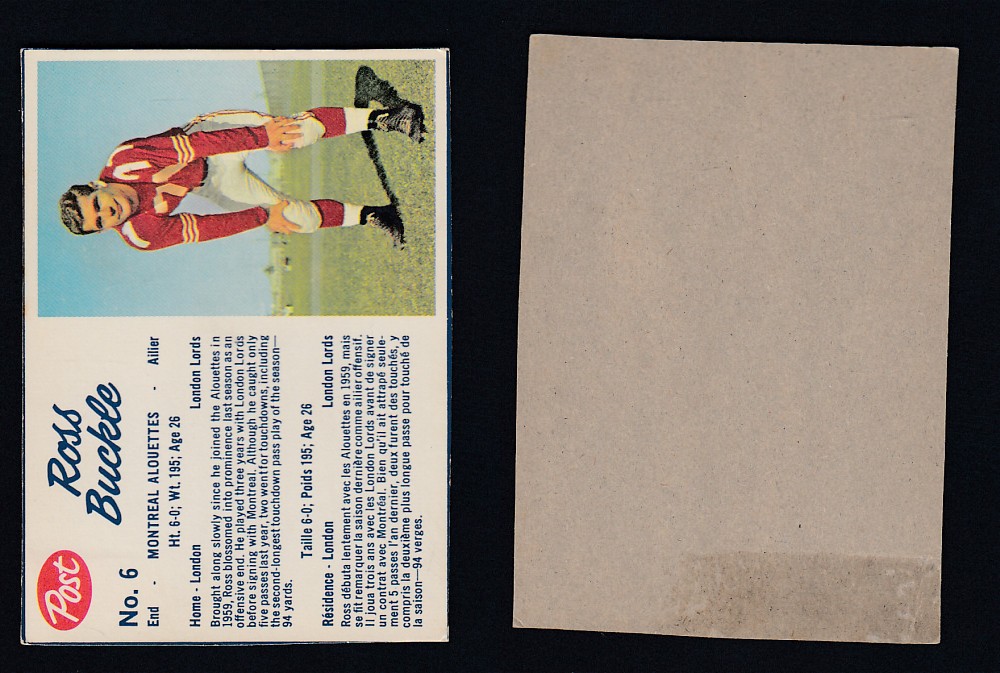 1962 CFL POST FOOTBALL CARD #6 R. BUCKLE photo