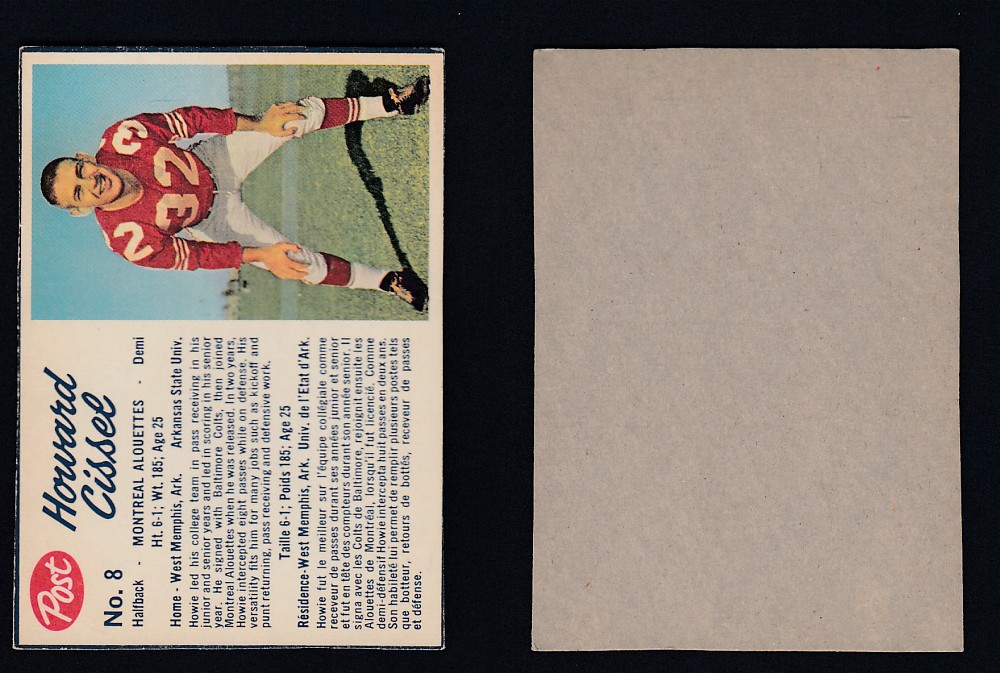1962 CFL POST FOOTBALL CARD #8 H. CISSEL photo 1962 CFL POST FOOTBALL CARD #8 H. CISSEL photo