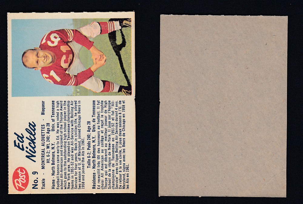 1962 CFL POST FOOTBALL CARD #9 E. NICKLA photo 1962 CFL POST FOOTBALL CARD #9 E. NICKLA photo