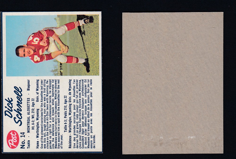 1962 CFL POST FOOTBALL CARD #14 D. SCHNELL photo 1962 CFL POST FOOTBALL CARD #14 D. SCHNELL photo