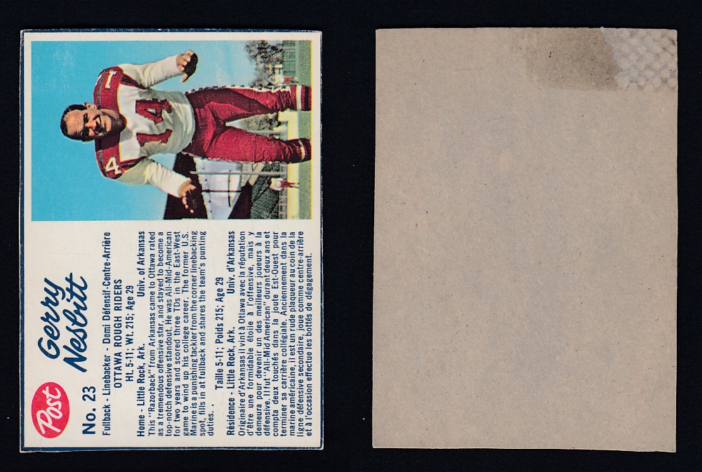 1962 CFL POST FOOTBALL CARD #23 G. NESBITT photo 1962 CFL POST FOOTBALL CARD #23 G. NESBITT photo