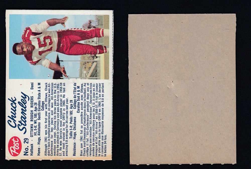 1962 CFL POST FOOTBALL CARD #29 C. STANLEY photo 1962 CFL POST FOOTBALL CARD #29 C. STANLEY photo