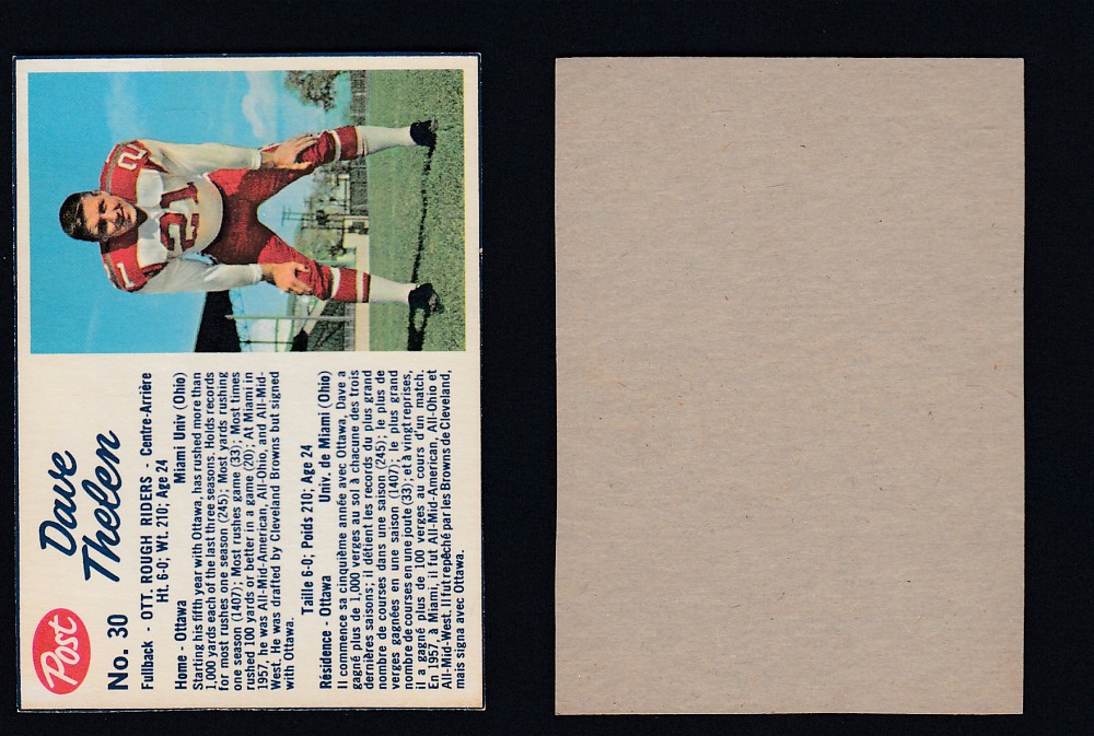 1962 CFL POST FOOTBALL CARD #30 D. THELEN photo 1962 CFL POST FOOTBALL CARD #30 D. THELEN photo