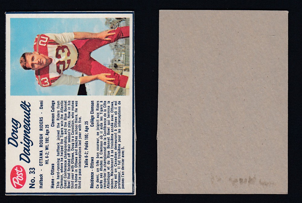 1962 CFL POST FOOTBALL CARD #33 D. DAIGNEAULT photo 1962 CFL POST FOOTBALL CARD #33 D. DAIGNEAULT photo