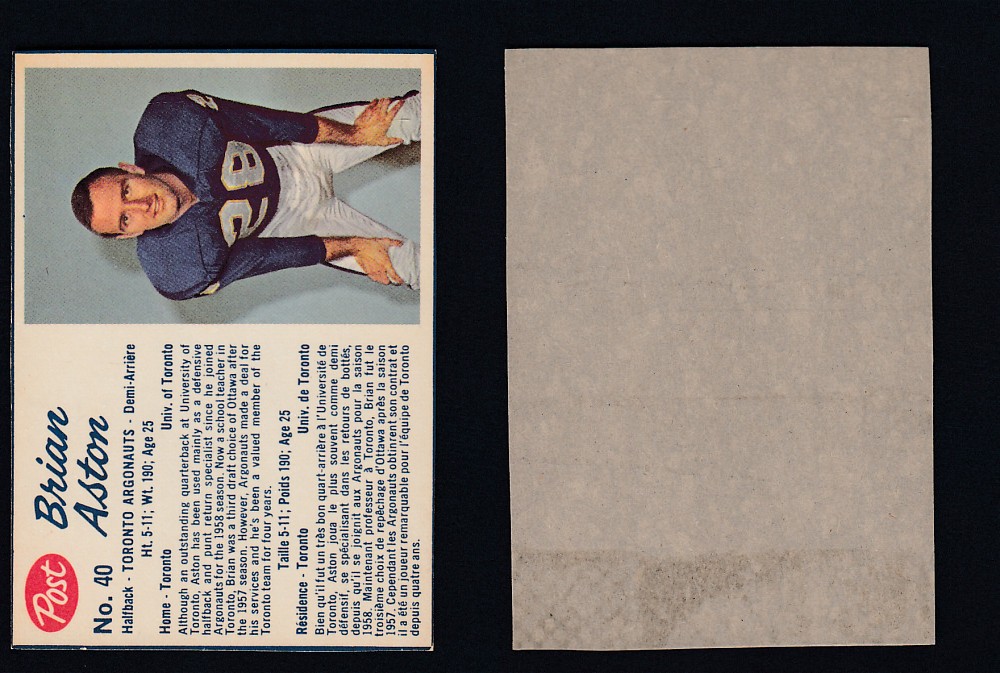 1962 CFL POST FOOTBALL CARD #40 B. ASTON photo 1962 CFL POST FOOTBALL CARD #40 B. ASTON photo