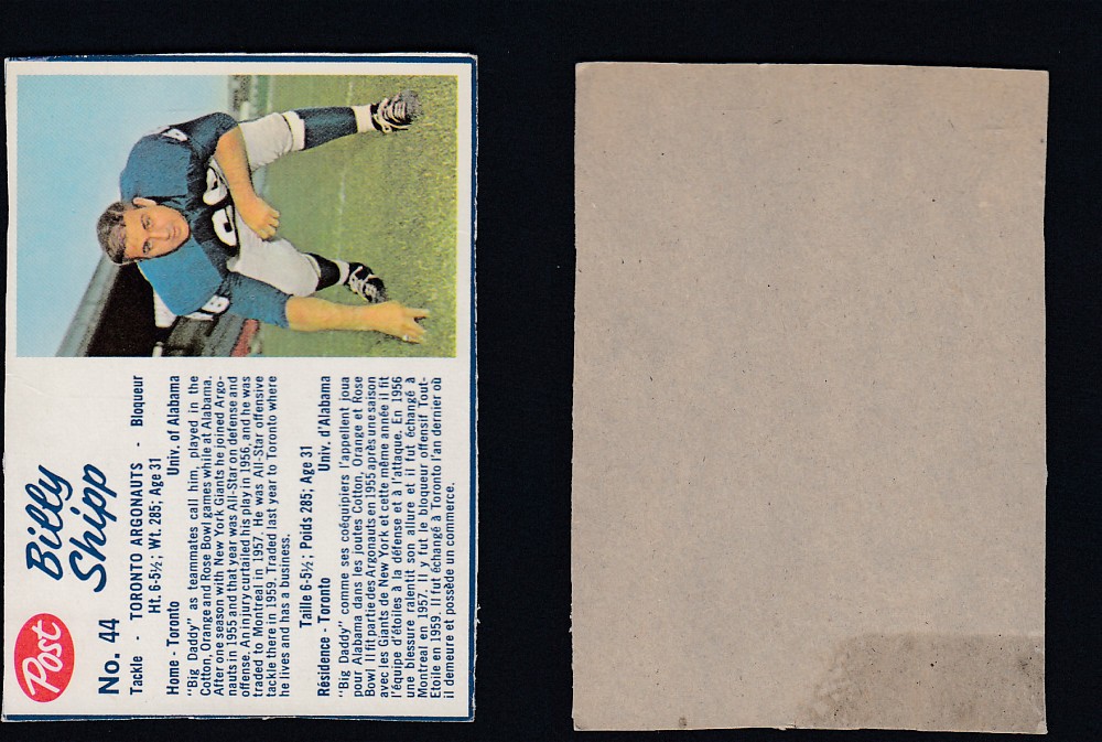 1962 CFL POST FOOTBALL CARD #44 B. SHIPP photo 1962 CFL POST FOOTBALL CARD #44 B. SHIPP photo