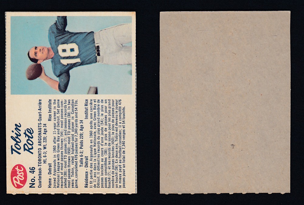 1962 CFL POST FOOTBALL CARD #46 T. ROTE photo 1962 CFL POST FOOTBALL CARD #46 T. ROTE photo