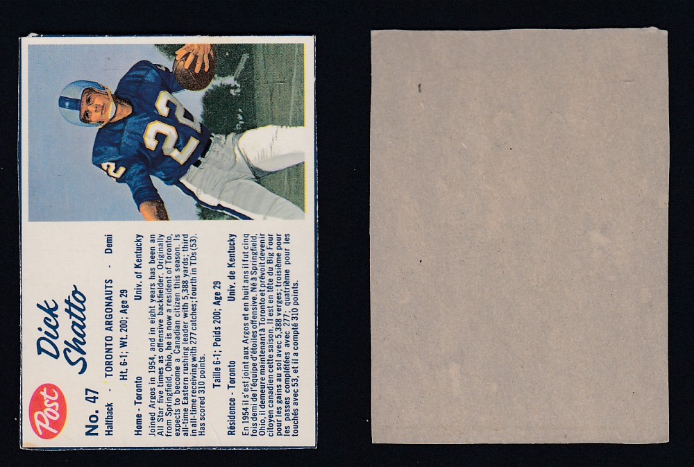 1962 CFL POST FOOTBALL CARD #47 D. SHATTO photo
