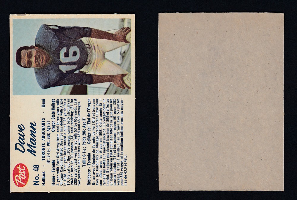1962 CFL POST FOOTBALL CARD #48 D. MANN photo 1962 CFL POST FOOTBALL CARD #48 D. MANN photo